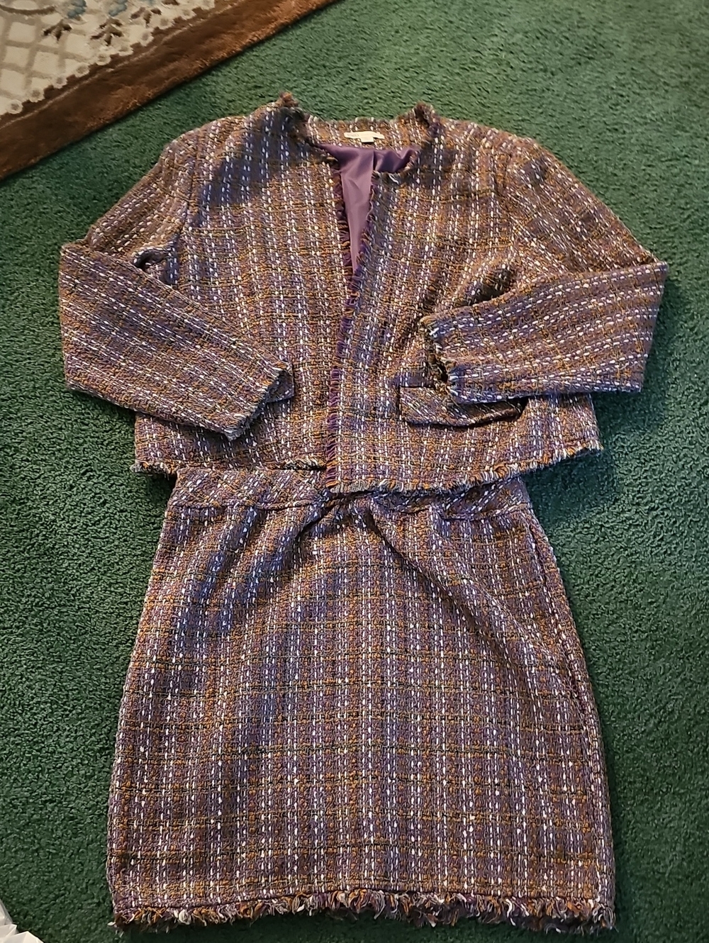 Cato Purple Multicolor Tweed Blazer and Skirt Set